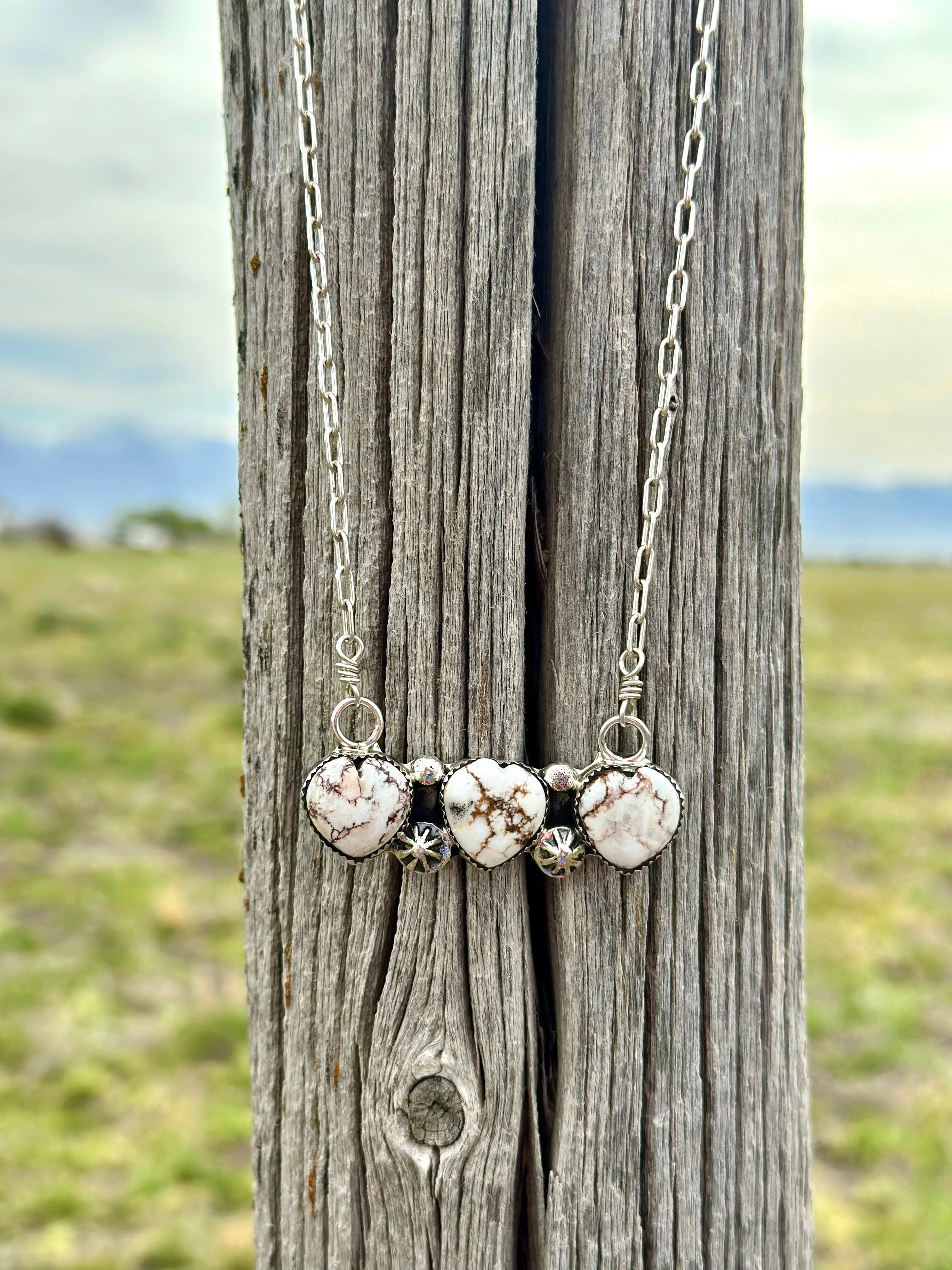 The Casa Blanco Sterling Silver Buffalo Turquoise (Real) Bar NA Hearts Necklace