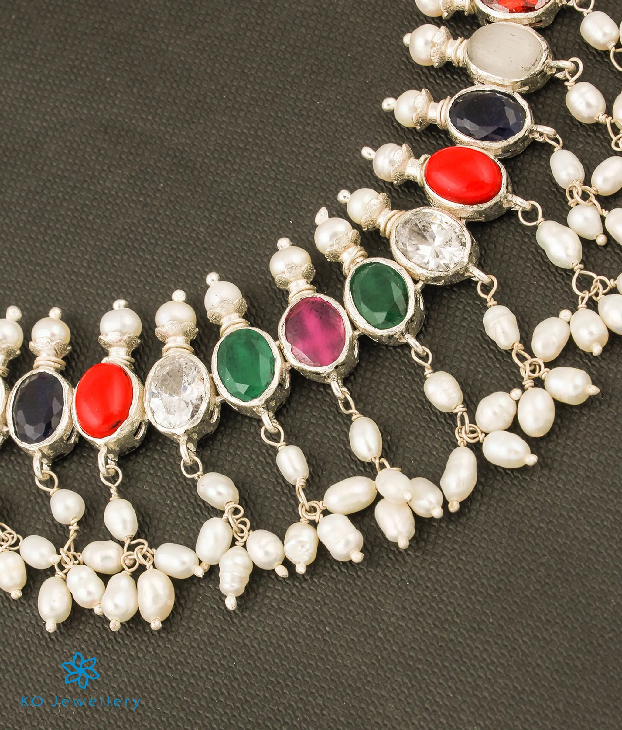 The Vishruth Silver Navratna Necklace (Oxidised)