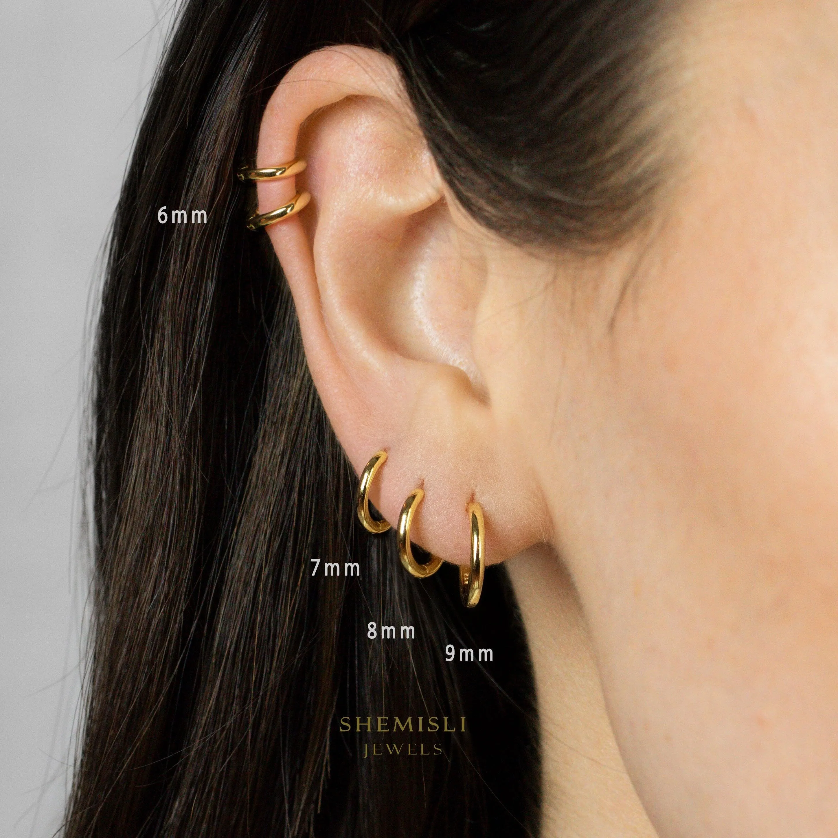 Thin 1.6mm thick Hoops for Ear, Huggies 5, 6, 7, 8, 9, 10, 12mm, Gold, Silver, SHEMISLI - SH545, SH546, SH547, SH548, SH549, SH550, SH552