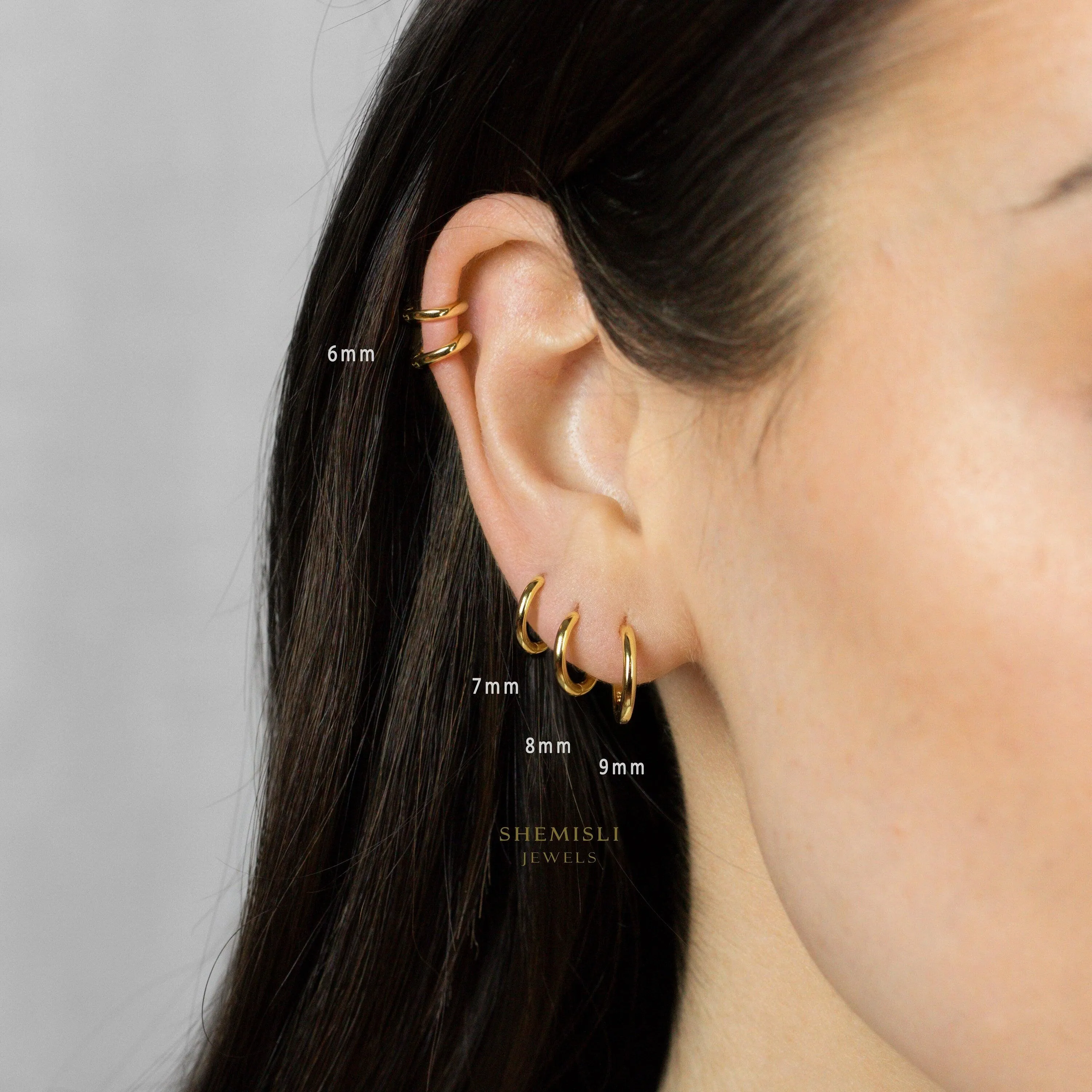 Thin 1.6mm thick Hoops for Ear, Huggies 5, 6, 7, 8, 9, 10, 12mm, Gold, Silver, SHEMISLI - SH545, SH546, SH547, SH548, SH549, SH550, SH552