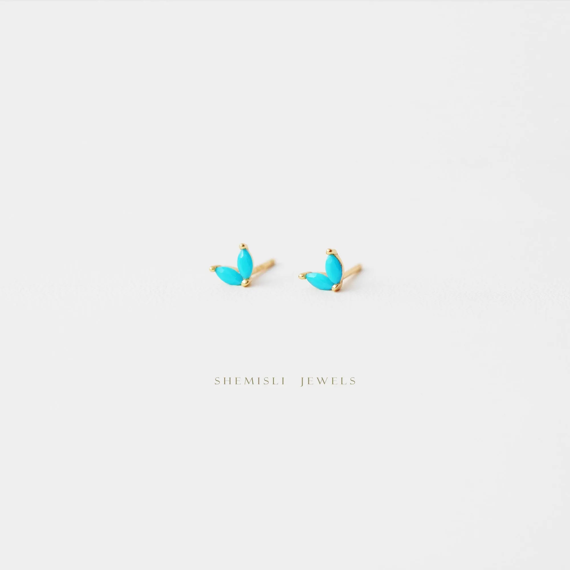 Tiny CZ Leaf Flower Studs, White, Emerald, Turquoise, Sapphire, Black, Opal, Unisex, Gold, Silver SS136, SS137, SS155, SS239, SS255, SS204