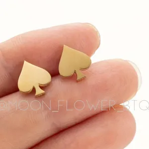 Tiny Gold Spade Stud Earrings