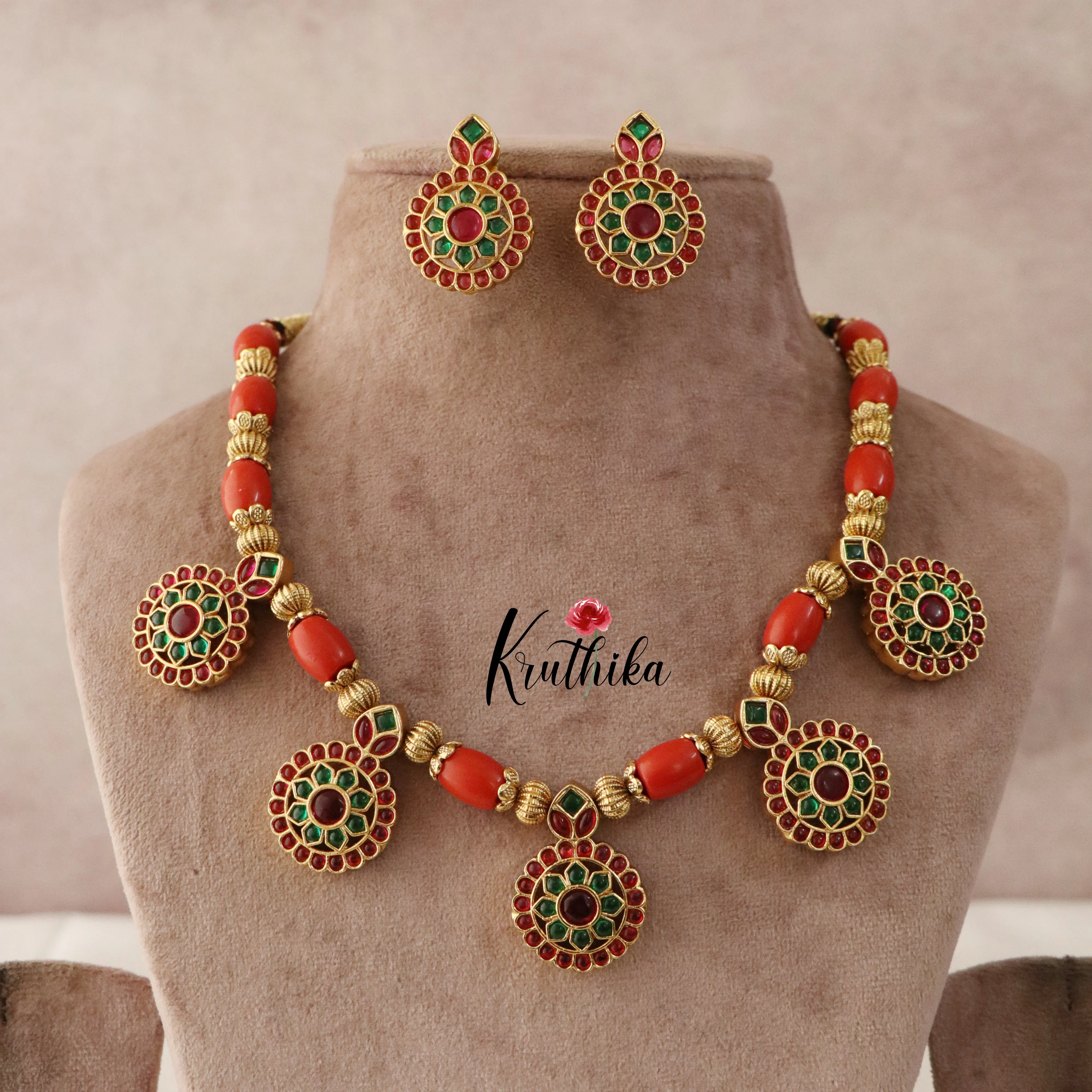 Trendy Kempu Stone Coral Beads Necklace NC1671