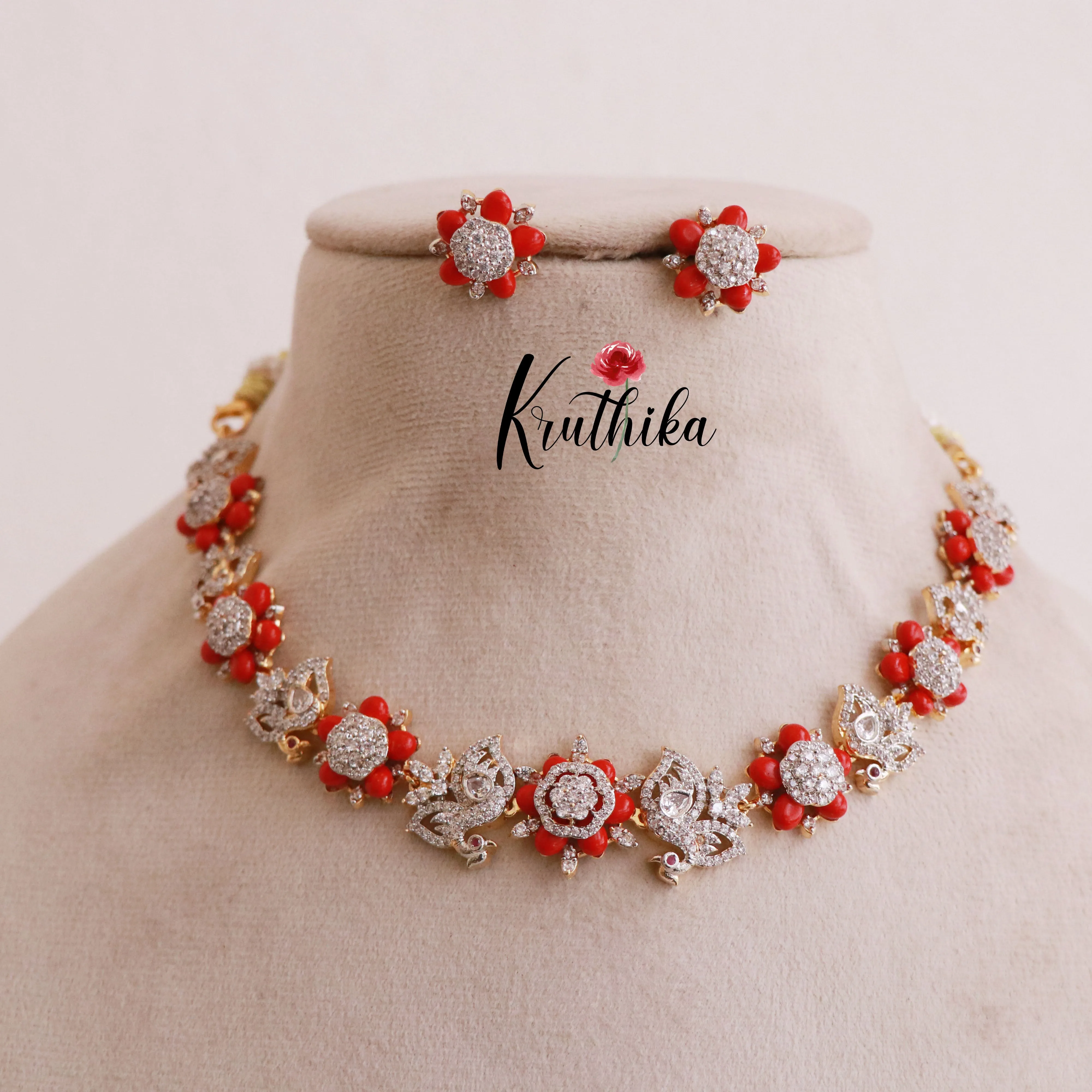 Trendy Premium Coral Stone Peacock Necklace NC1788