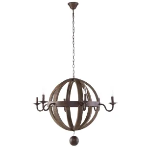 Vintage Catapult Wood Chandelier - 110 volts - 150 watts - Antique Brass - UL Listed