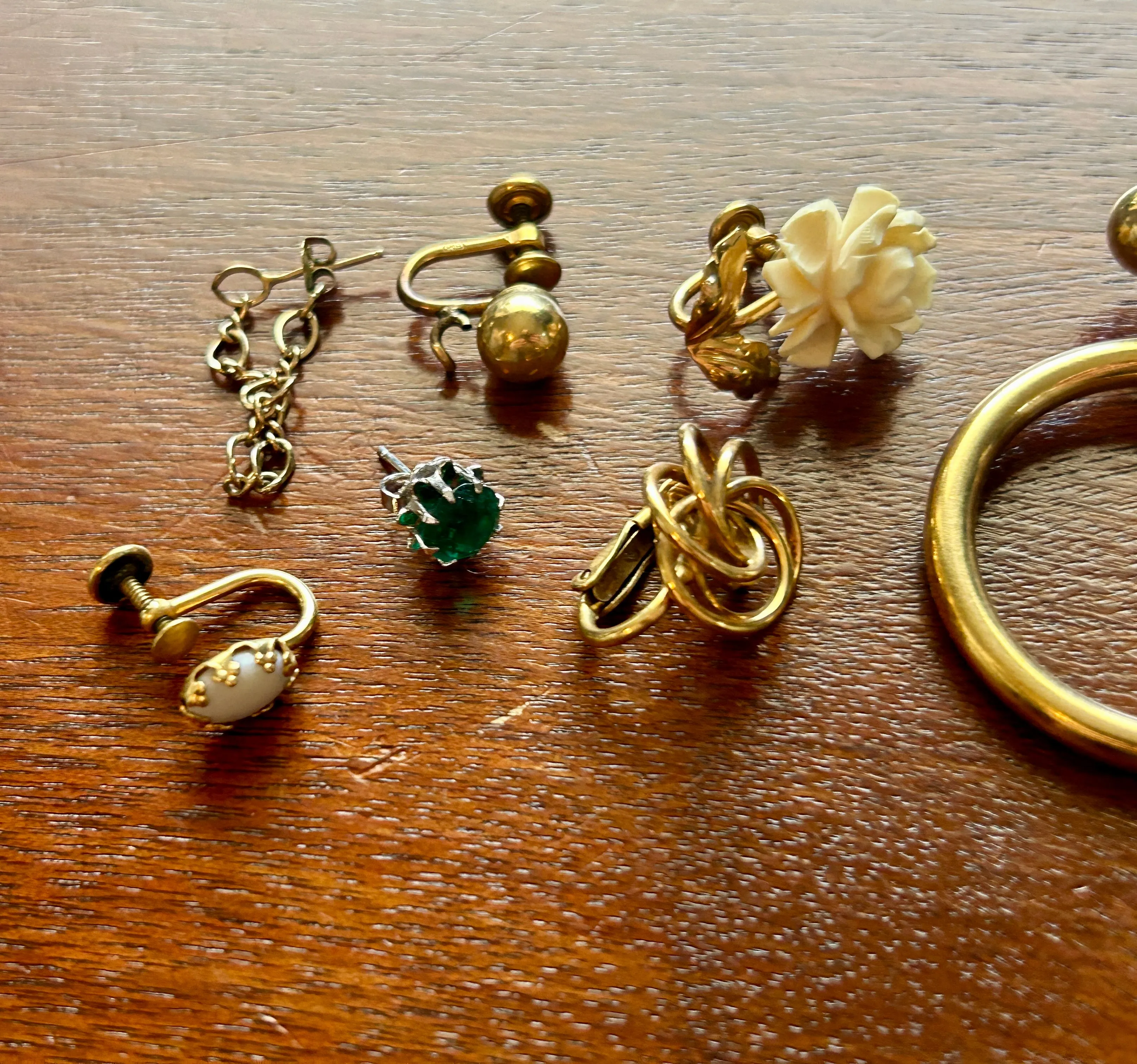 Vintage Lot of SINGLE Screwback Gold Filled Earrings Lot Opal Rhinestone Rose