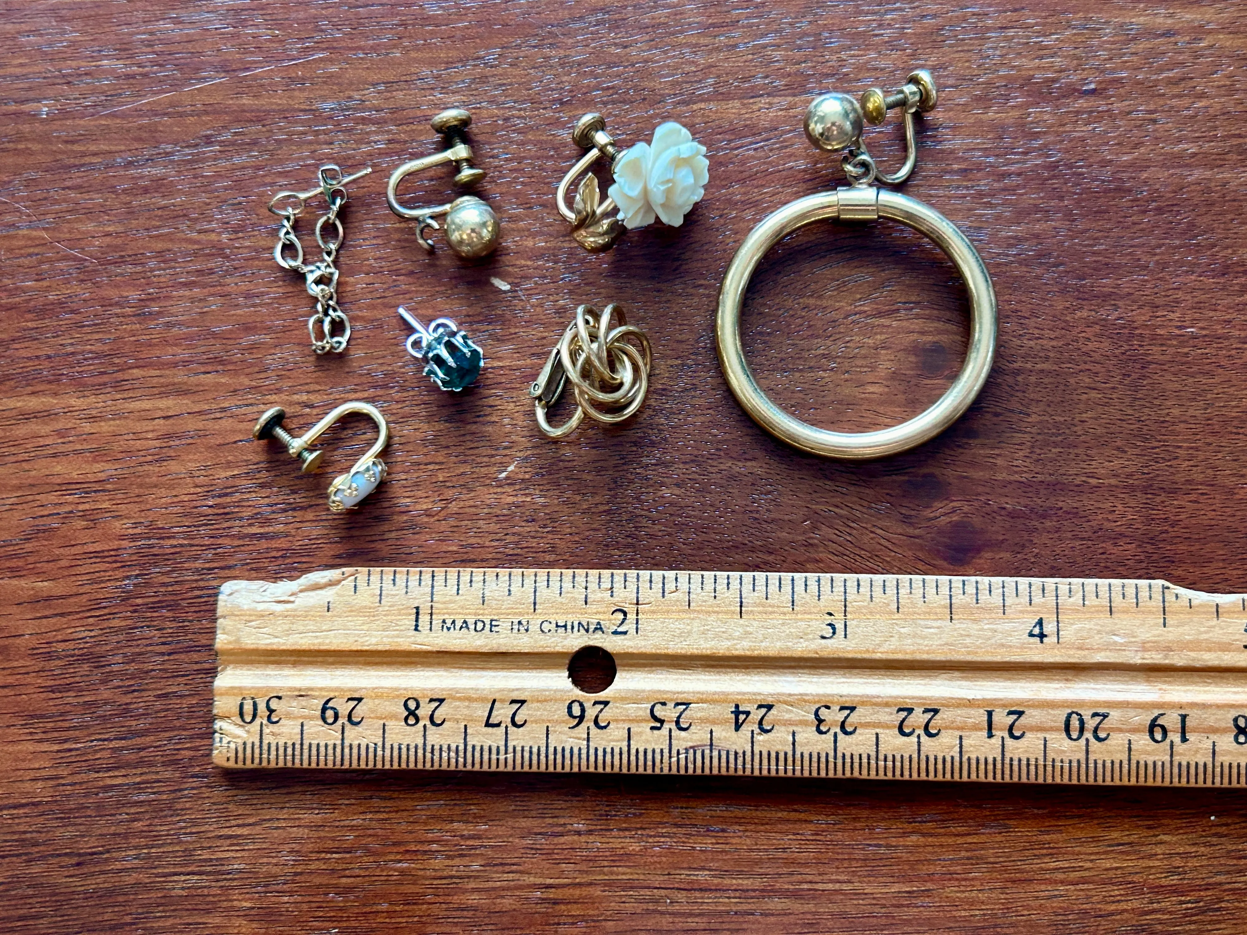 Vintage Lot of SINGLE Screwback Gold Filled Earrings Lot Opal Rhinestone Rose