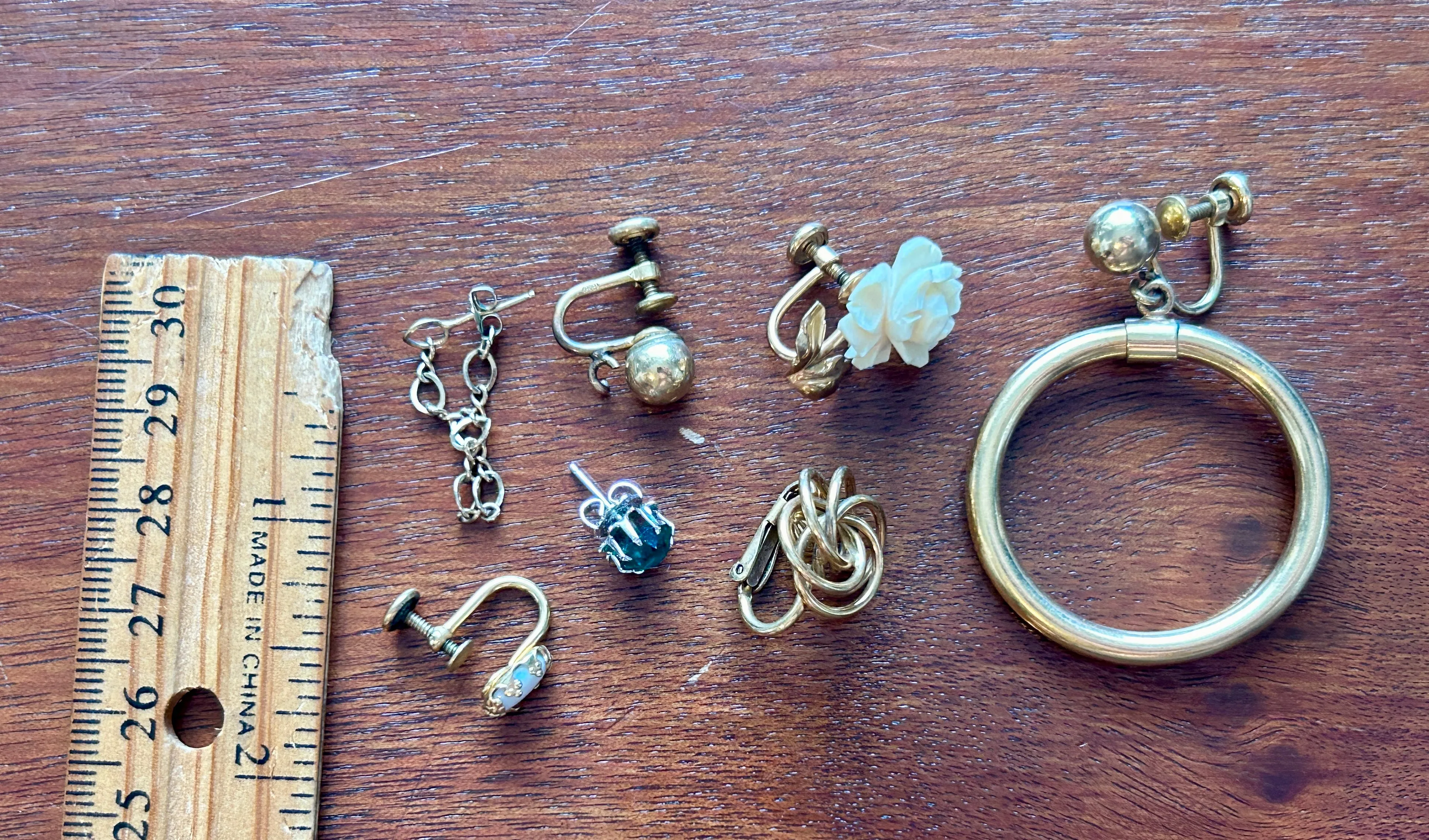 Vintage Lot of SINGLE Screwback Gold Filled Earrings Lot Opal Rhinestone Rose