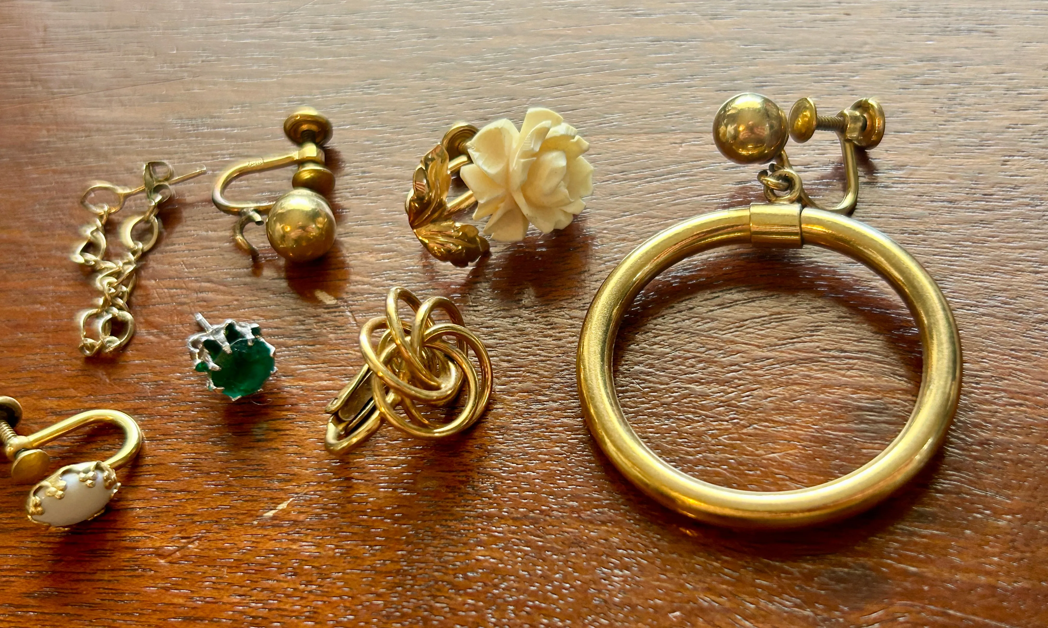 Vintage Lot of SINGLE Screwback Gold Filled Earrings Lot Opal Rhinestone Rose