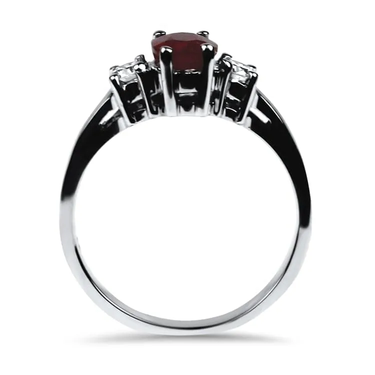 White Gold Ruby and Diamond Three Stone Ring