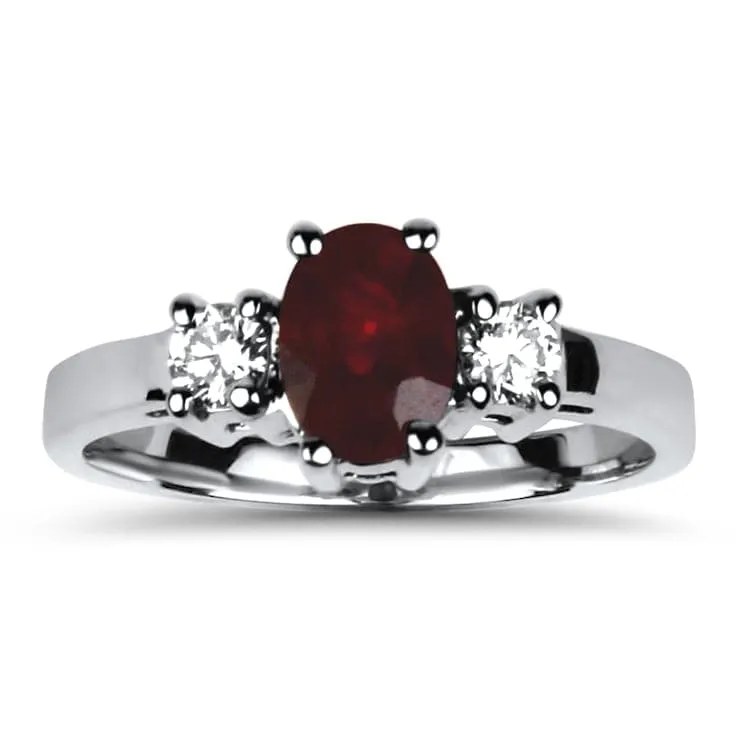 White Gold Ruby and Diamond Three Stone Ring