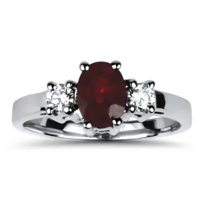 White Gold Ruby and Diamond Three Stone Ring