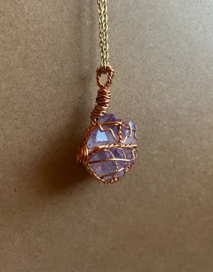Wire Wrapped Raw Amethyst Cluster Necklace