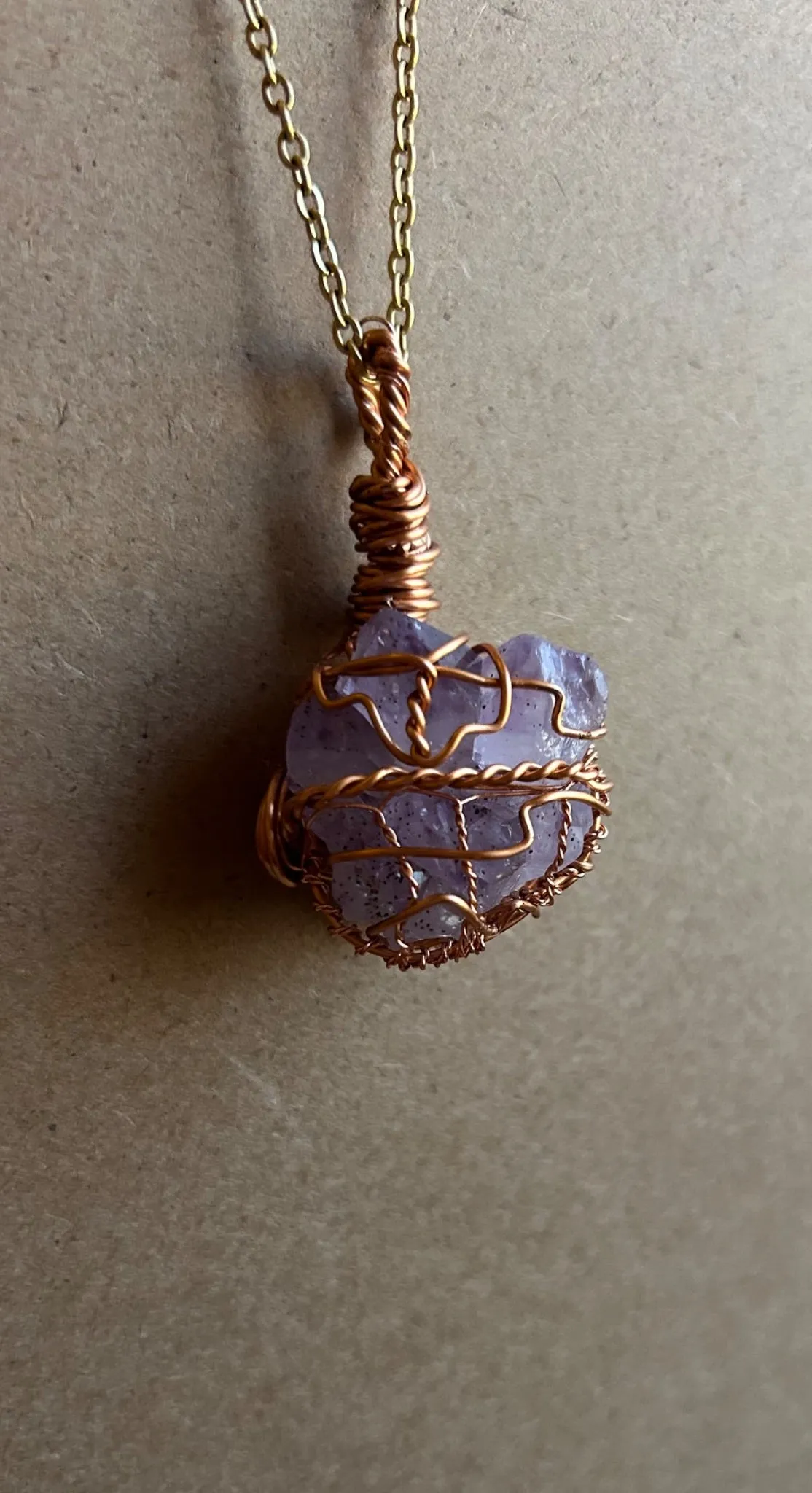 Wire Wrapped Raw Amethyst Cluster Necklace