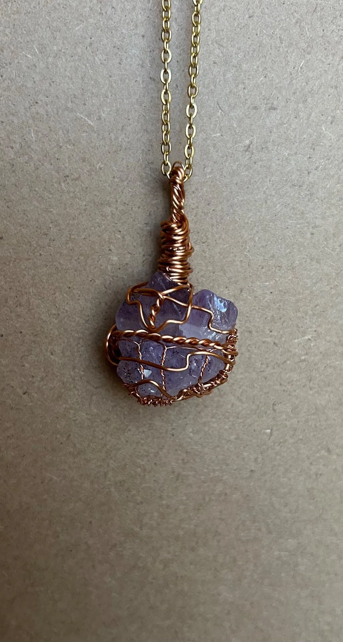Wire Wrapped Raw Amethyst Cluster Necklace