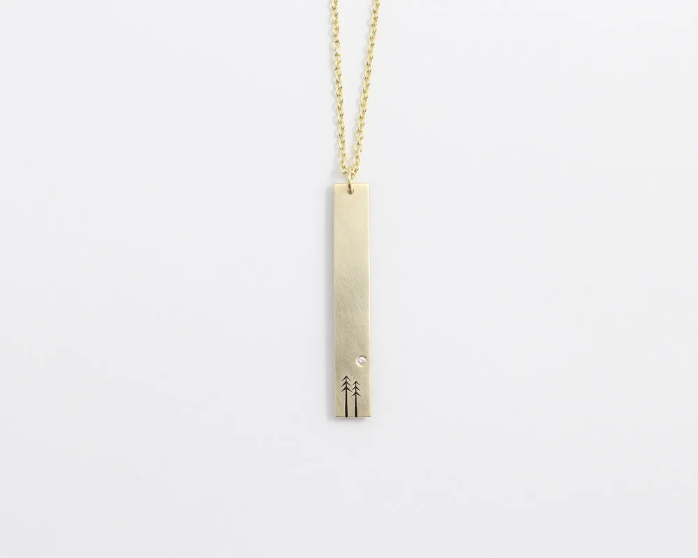Woodland & Diamond Drop Necklace in Yellow Gold