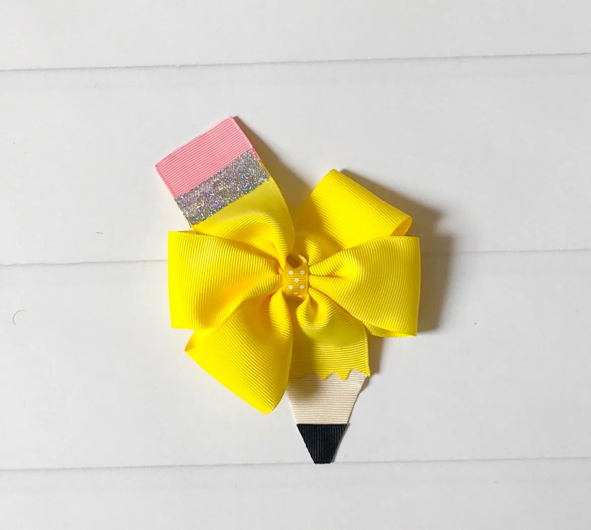 Yellow Pencil Pinwheel Hair Bow I The Enchanted Magnolia