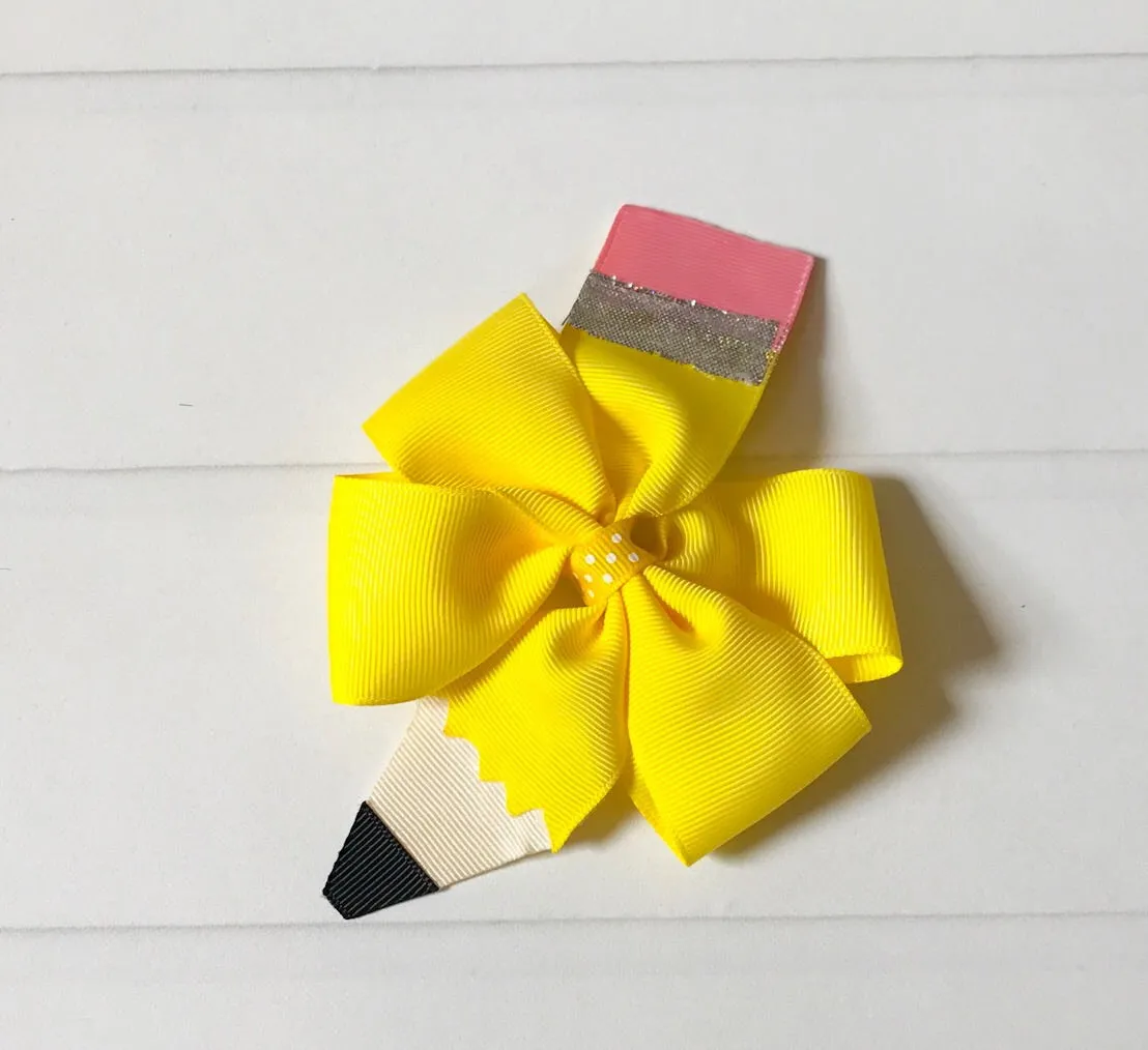 Yellow Pencil Pinwheel Hair Bow I The Enchanted Magnolia