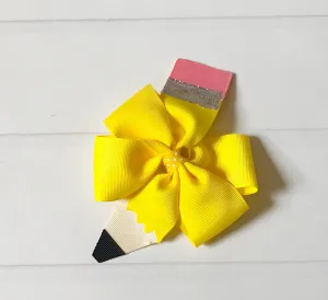 Yellow Pencil Pinwheel Hair Bow I The Enchanted Magnolia